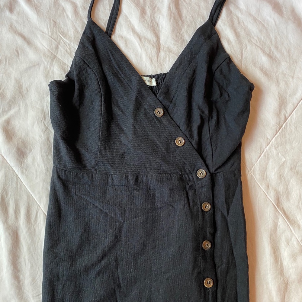 black strap side button dress